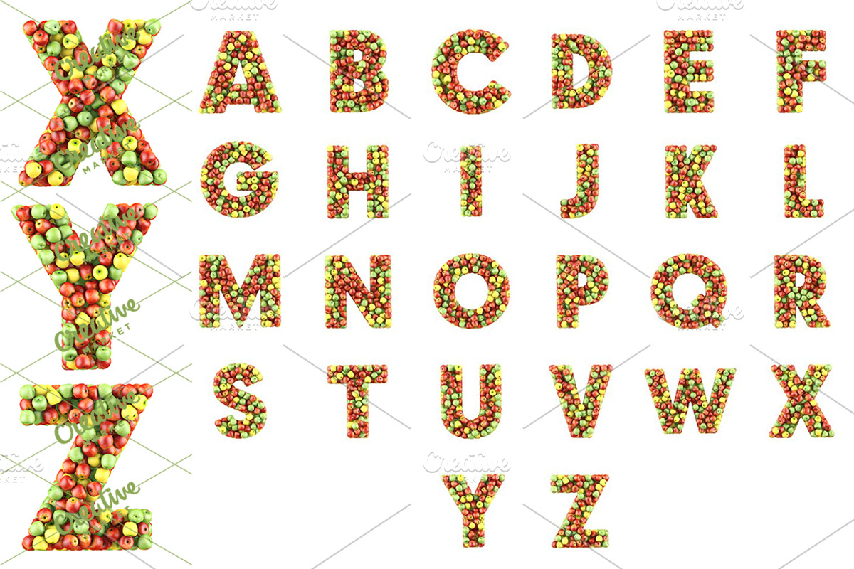 Set of letters made from apples