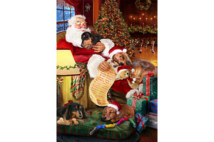 Christmas Dachshund Dog Santa Art