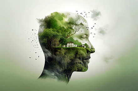 Human head full of plants and tree, a Background Photo by huertas19