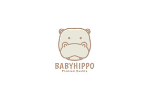 Cute Rhino Or Hippo Head Line Logo