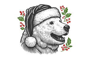 Festive bear in Santa hat vintage, an Illustration by AlexArt