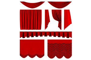 Red Stage Curtains. Realistic