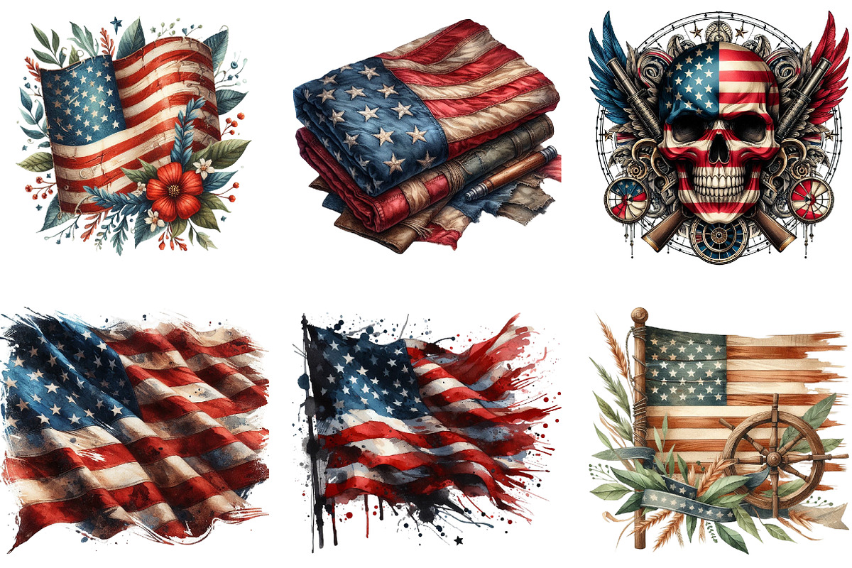 Vintage Grunge American Flag Clipart, an Illustration by DreamArtGraphic (Photo 4 of 6)