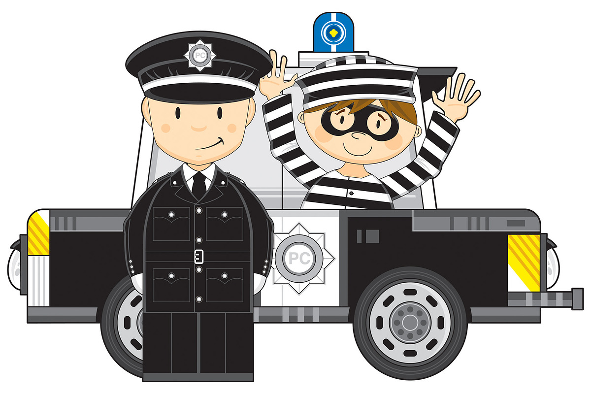 Cute Policeman & Robber, a Transportation Illustration by Mark Murphy Creative (Photo 1 of 2)