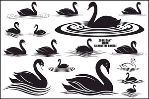 Elegant Swan Silhouette Set, an Illustration by Artivon