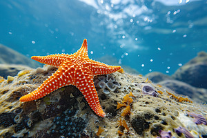 Orange sea star in clean underwater ocean, a Photo by AlyaAnd