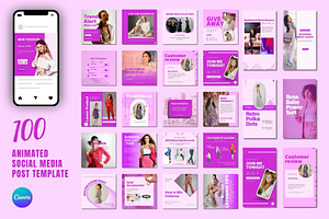 100 Animated Canva Instagram Post, a Social Media Template by TheBrightGrap