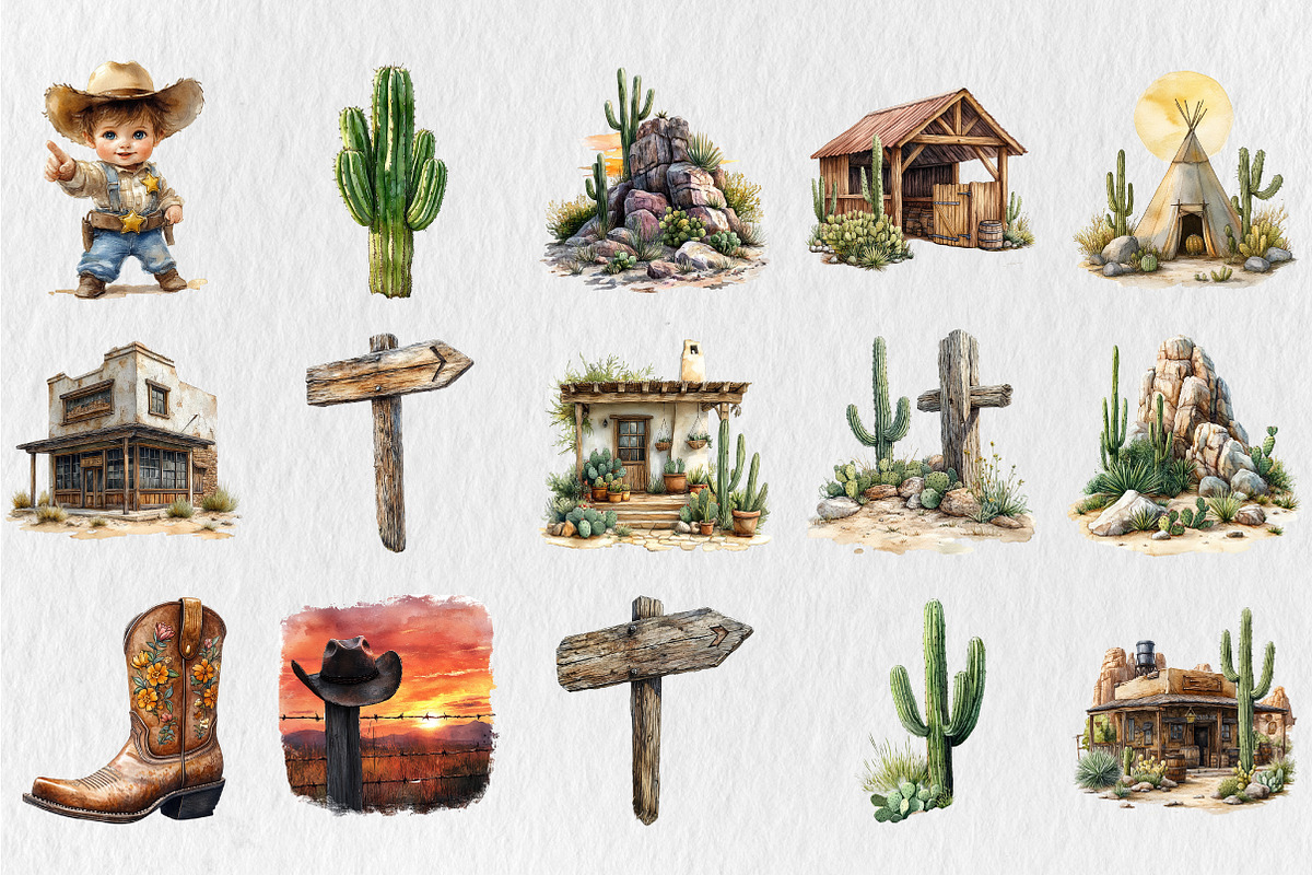 Little Cowboy Watercolor Clipart, an Illustration by Rose Art (Photo 2 of 4)