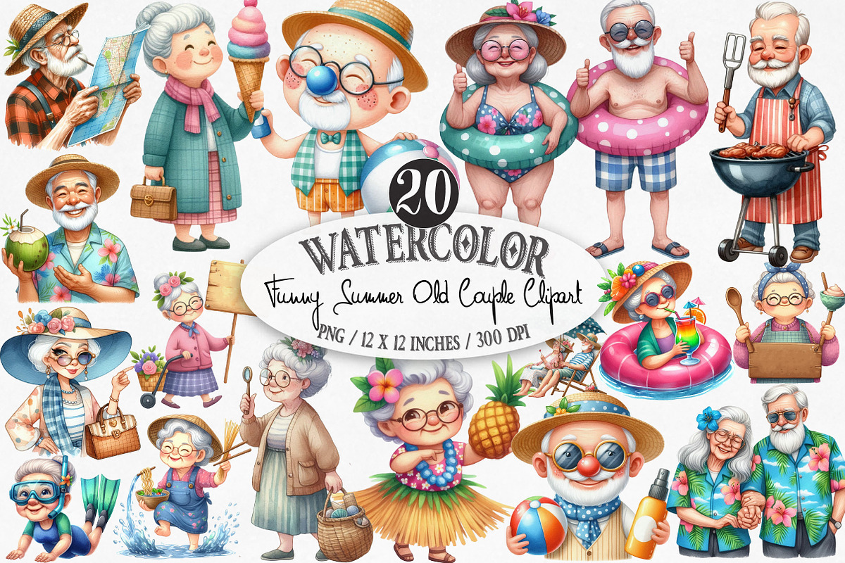 Funny Summer Old Couple Clipart, an Illustration by Designking (Photo 1 of 4)