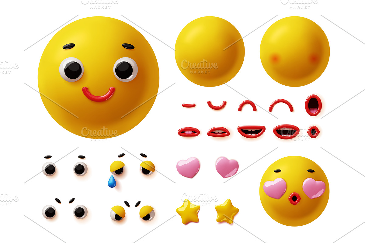 3d cartoon emotions constructor, an Object Illustration by YummyBuum