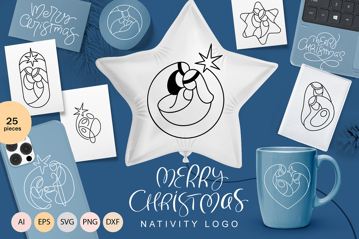 Merry Christmas Nativity Logo SVG, an Object Graphic by Happy Letters (Photo 1 of 7)