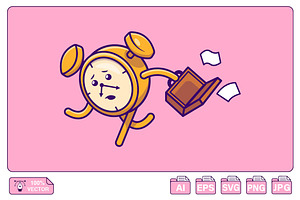 Cute Late Clock Employee Cartoon, an Object Illustration by Artstorystudio