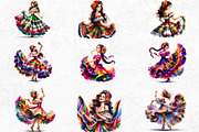 Mexican ballerinas Clipart Set, a Person Illustration by ThatsDesignArt (Thumbnail 9 of 10)