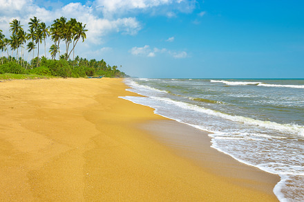 Sea waves and beautiful sky with clouds.