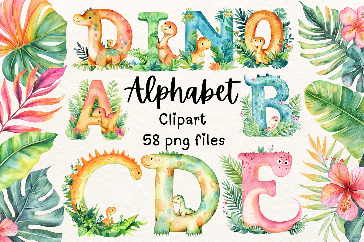 Adorable Dinosaur Alphabet Clipart, an Illustration by PassionPNGcreation (Photo 1 of 7)
