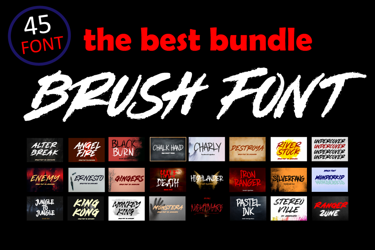 Brush Font Bundle 45 Fonts, a Blackletter Font by AMINMARIO (Photo 1 of 45)