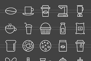 50 Coffee Shop Line Inverted Icons