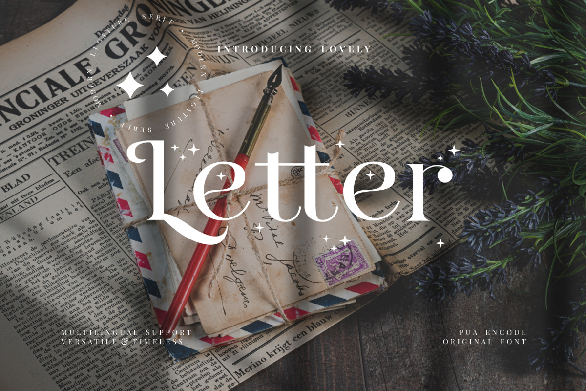 Letter Stylish Serif, a Serif Font by KennedyStudio (Photo 1 of 10)