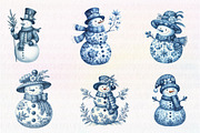 Christmas Blue Toile Snowman Clipart, an Illustration by CreationArt (Thumbnail 5 of 6)