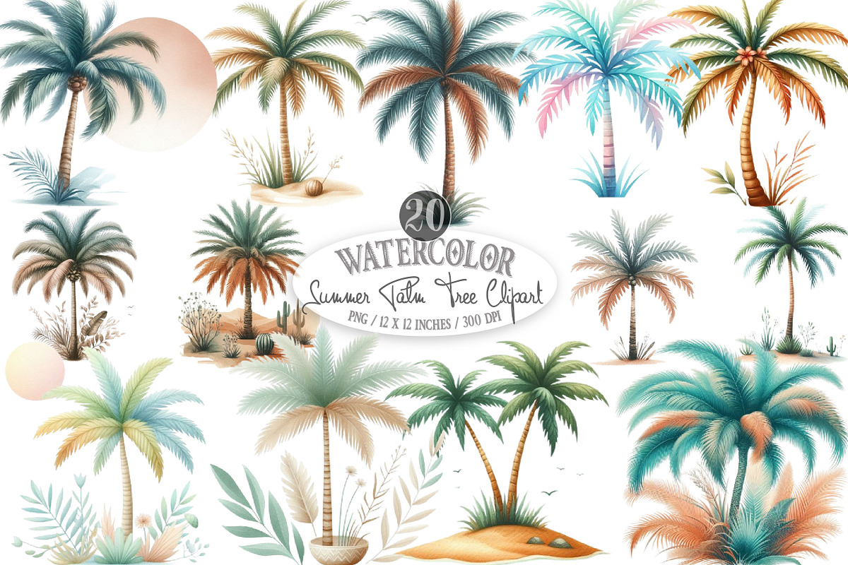 Summer Palm Tree Clipart, an Illustration by Designking (Photo 1 of 4)