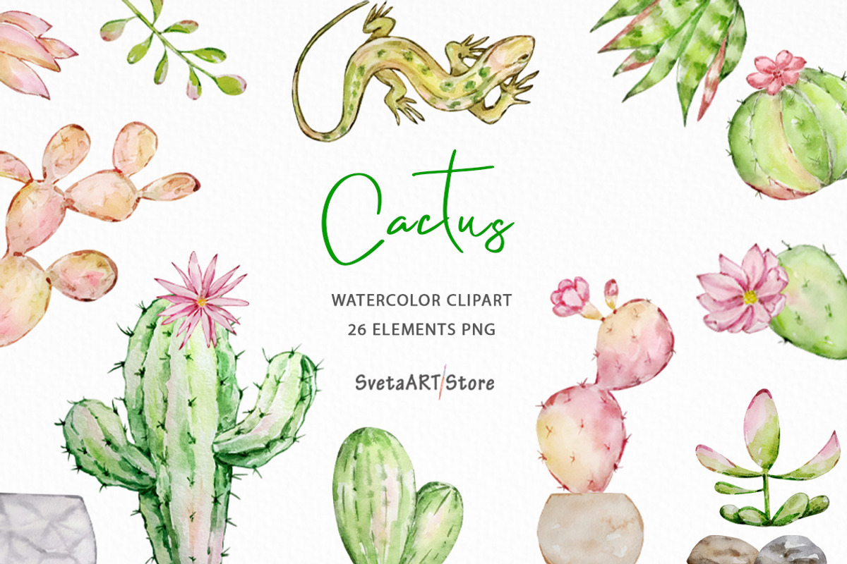Watercolor Cactus Clipart, an Object Graphic by SvetaArtStore (Photo 1 of 6)