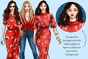 Girls In Red 4 - Light Skin Clipart