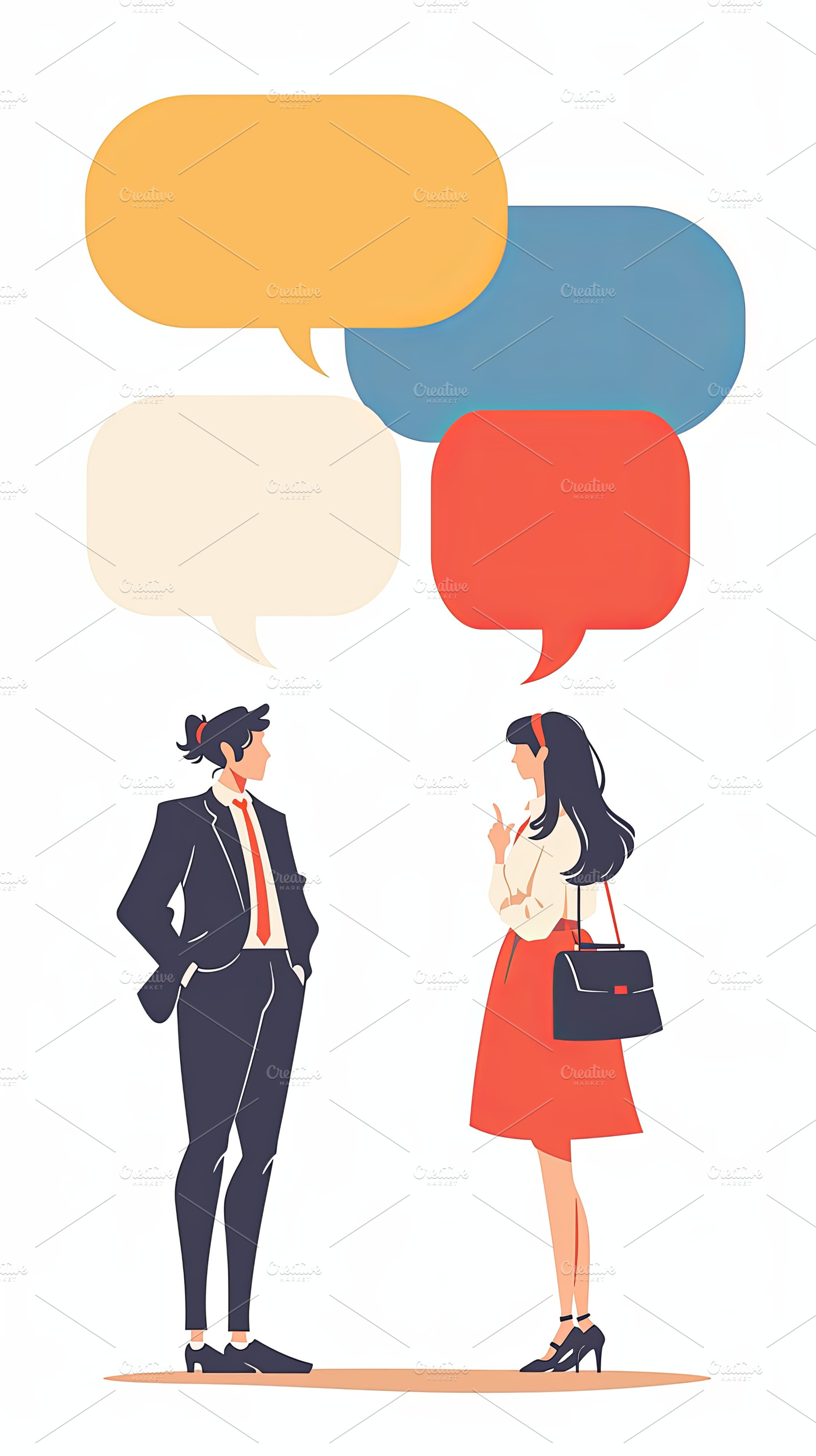 Professional discussion between individuals illustrated with speech bubbles, a Photo by AS photostudio