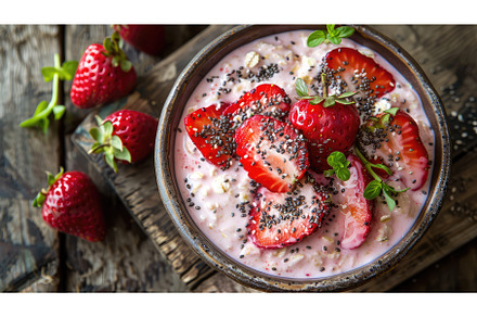 breakfast strawberry overnight oats, a Background Photo by pikepicture