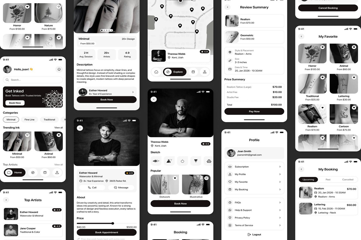 Tattofy - Tattoo booking App UI Kit, an UI Kit Template by Creative Perspective (Photo 4 of 8)