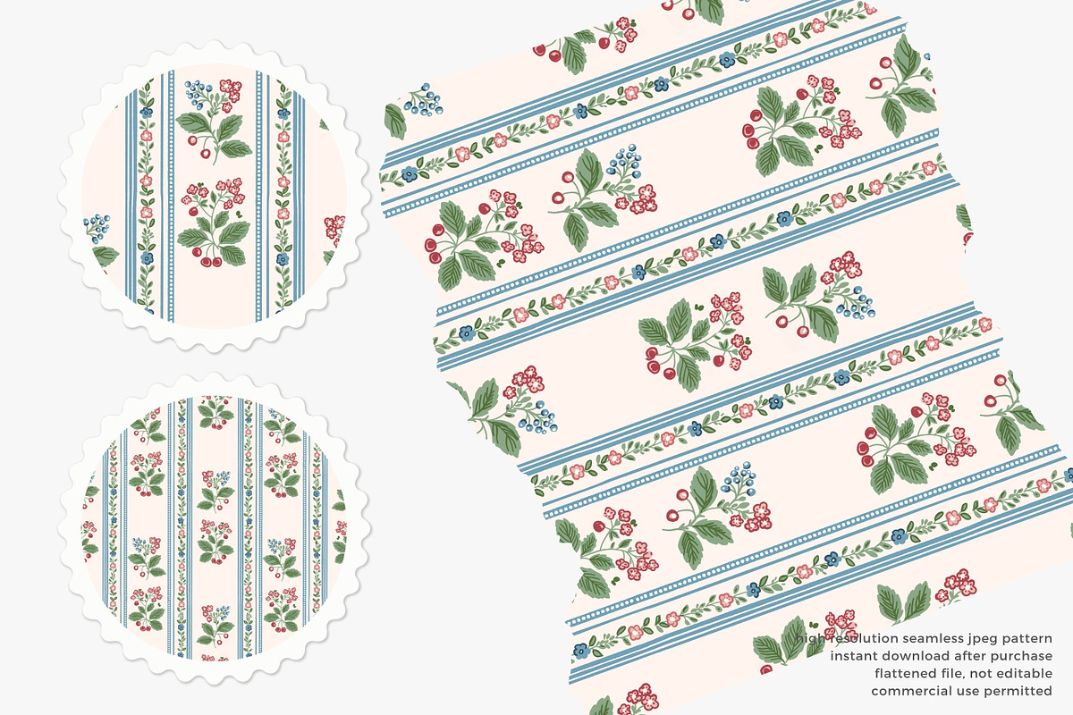 berry stripe seamless pattern, a Pattern Graphic by Pink Studio Art (Photo 2 of 4)