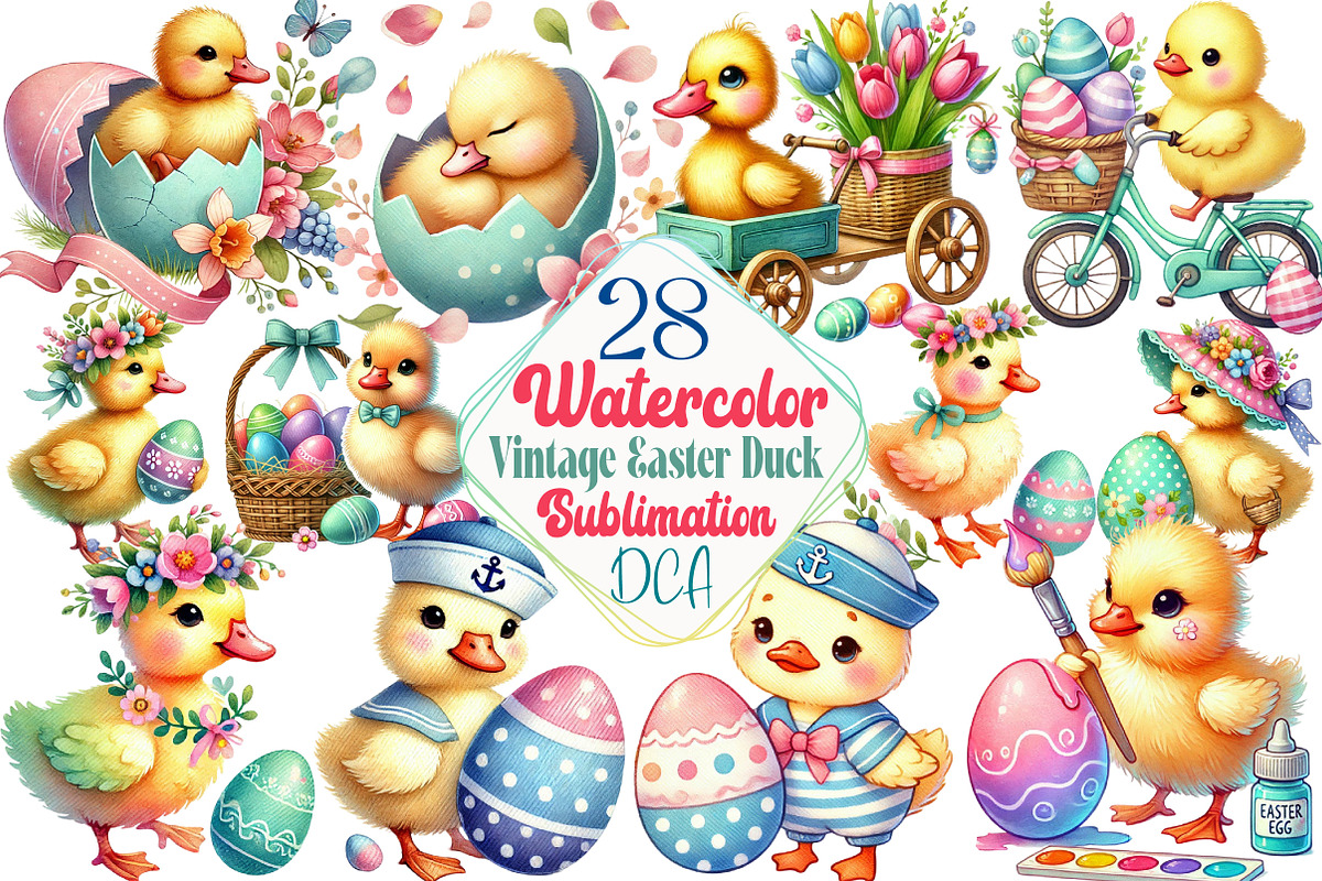 Vintage Easter Duck Sublimation PNG, an Illustration by DreamCafeArt (Photo 1 of 5)