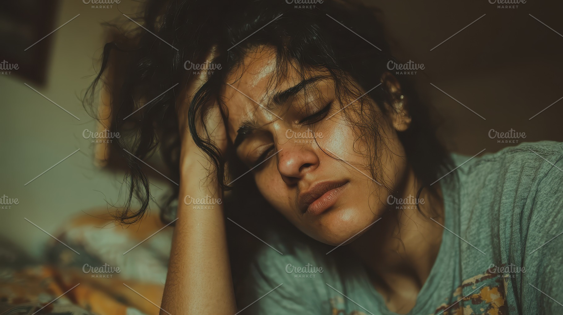 Woman in Bed Sadness Despair Lonelin, a Photo by Pixeness Studio