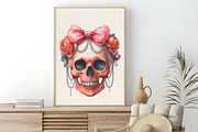 Watercolor Coquette Skull Clipart, a Seasonal Illustration by RobertsArt (Thumbnail 7 of 7)