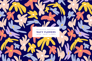 Wavy Flowers Vector Pattern