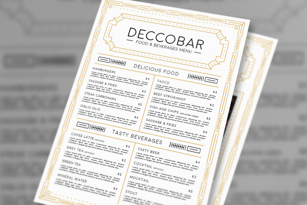 Art Deco Food & Beverages Menu, a Flyer Template by The Good Store (Photo 4 of 6)