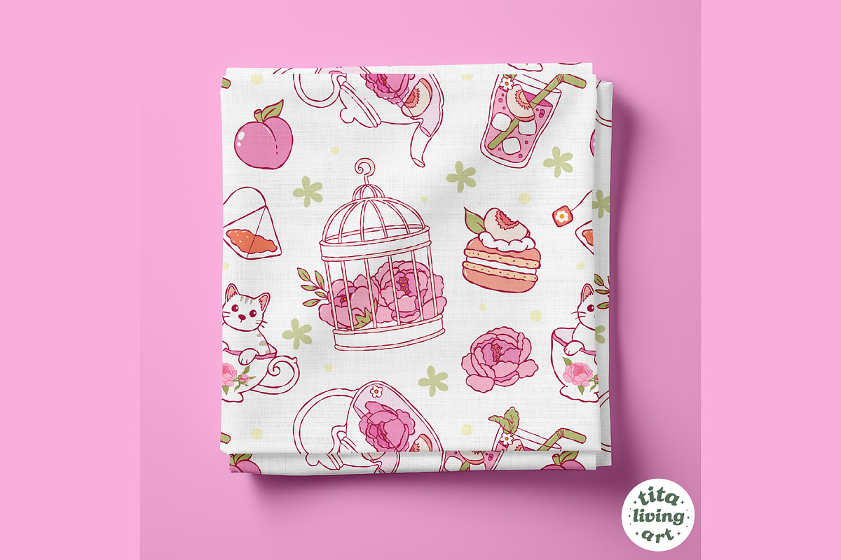 Peach Tea Time Seamless Pattern, a Food Illustration by TitaLivingArt (Photo 3 of 10)