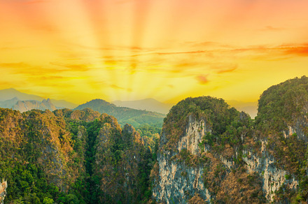 Sunset landscape of green mountains, a Nature Photo by Vapi