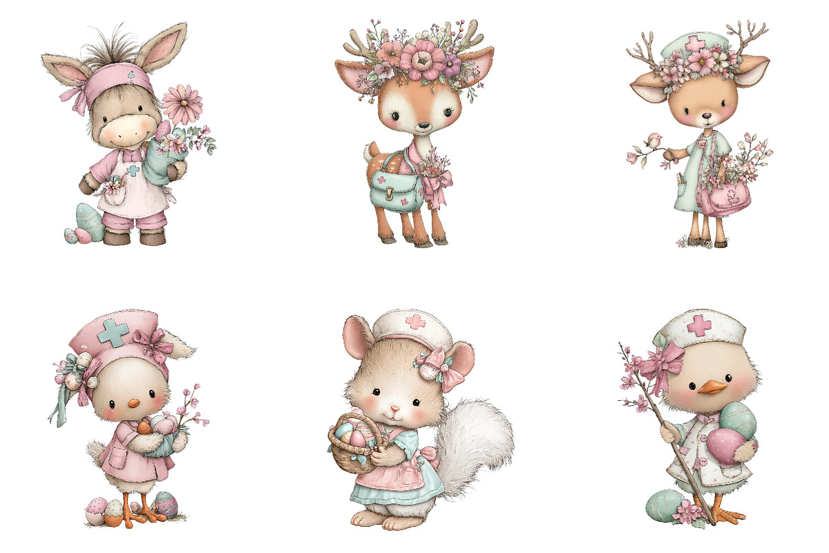 Whimsical Easter Nurse Animals Clipa, an Illustration by CreationArt (Photo 3 of 7)