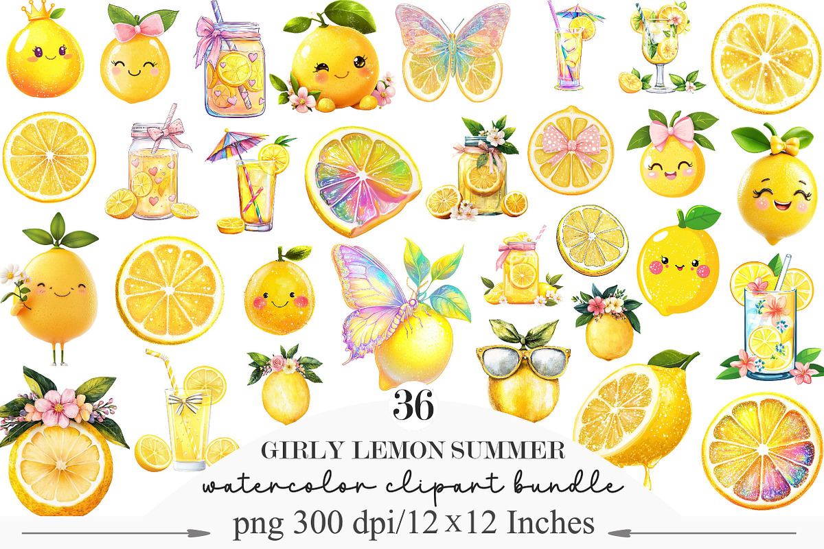 Girly Lemon Summer Clipart, an Illustration by Designking (Photo 1 of 5)