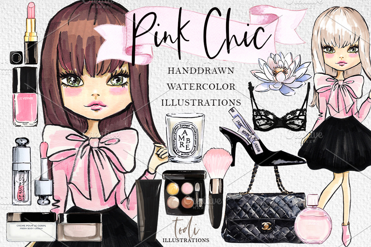 Pink Chic MakeUp and beauty Set, an Object Illustration by creativeDi (Photo 1 of 6)