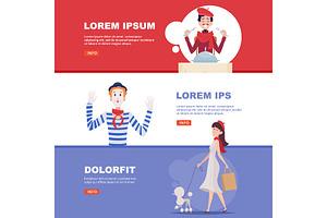 French waiter, mime and woman