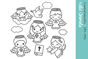 Cute Kid Angel Outlines EPS PNG, a Person Illustration by CreativeCatandCo