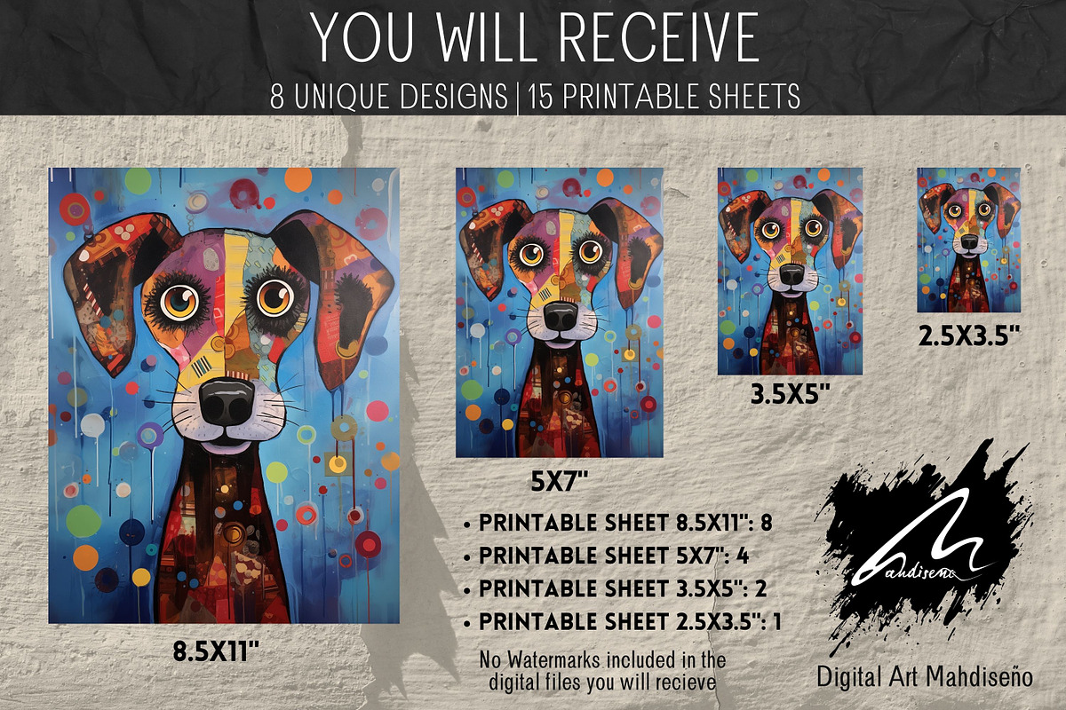 Whimsical Colorful Dog Papers, an Animal Illustration by Digital Art Mahdiseño (Photo 2 of 9)