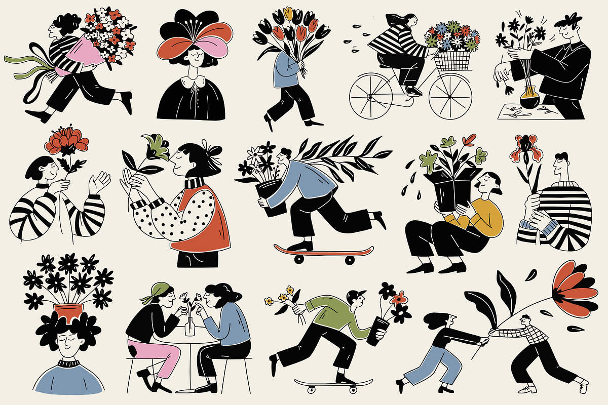 Bloomfolk: 35 Floral Character Pack, a Person Illustration by Veyla (Photo 5 of 13)