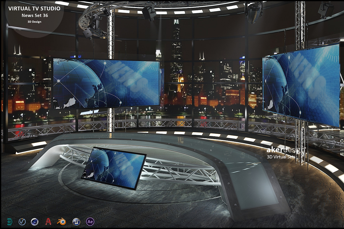 Virtual TV Studio News Set 36, an Architecture 3D Model by akerStudio (Photo 14 of 25)