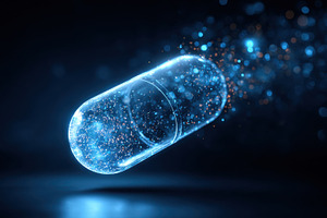 Floating capsule in dark space, a Photo by Beautiful things