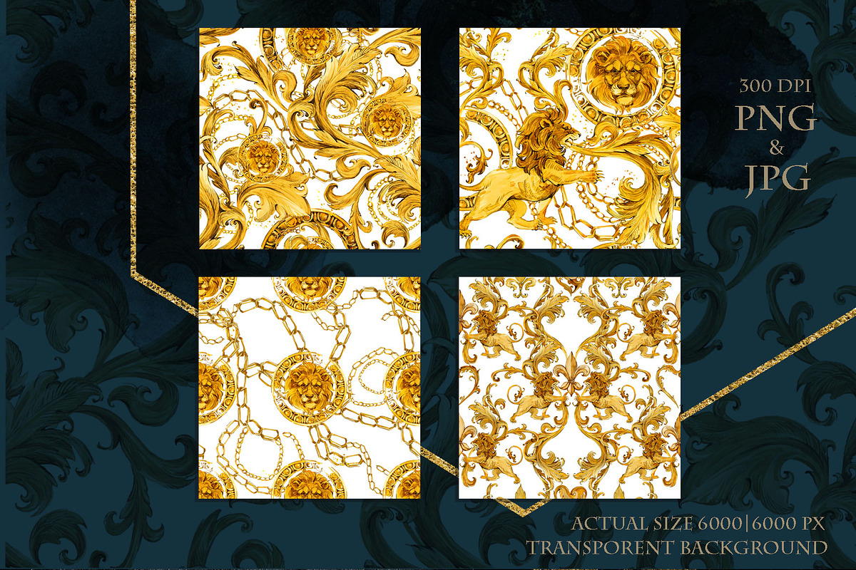 Golden Lion: Baroque Scarf & Pattern, a Pattern Graphic by FineArt (Photo 2 of 6)