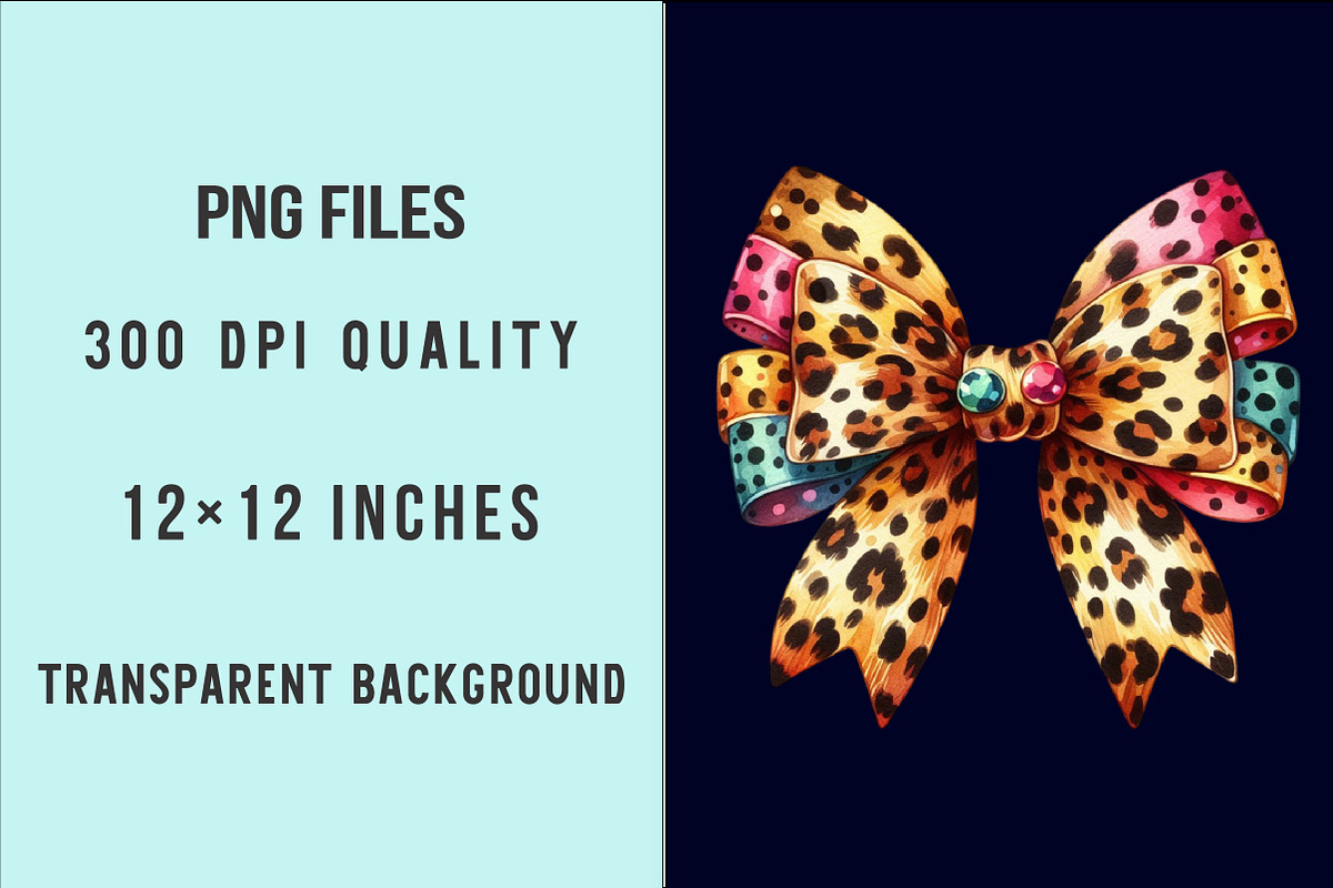 Watercolor Leopard Bows Clipart PNG, a Work Illustration by SinaCreation (Photo 2 of 5)