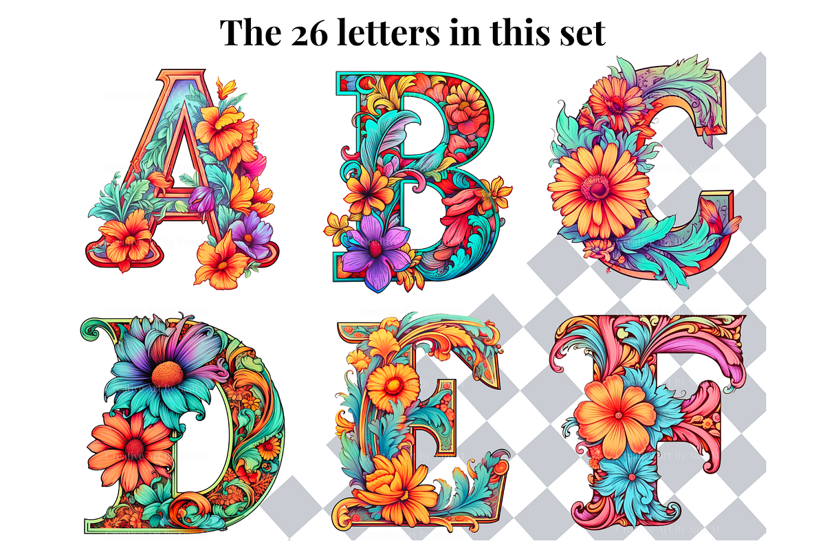 Boho Floral Pastel Alphabet Letters, a Decorative Illustration by Creative Art By SamM (Photo 3 of 10)