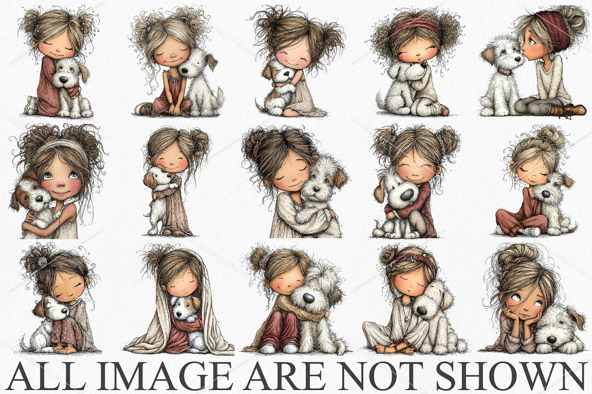 Whimsical Girl & Dog Love Clipart, a Seasonal Illustration by Canvas Craft (Photo 4 of 7)